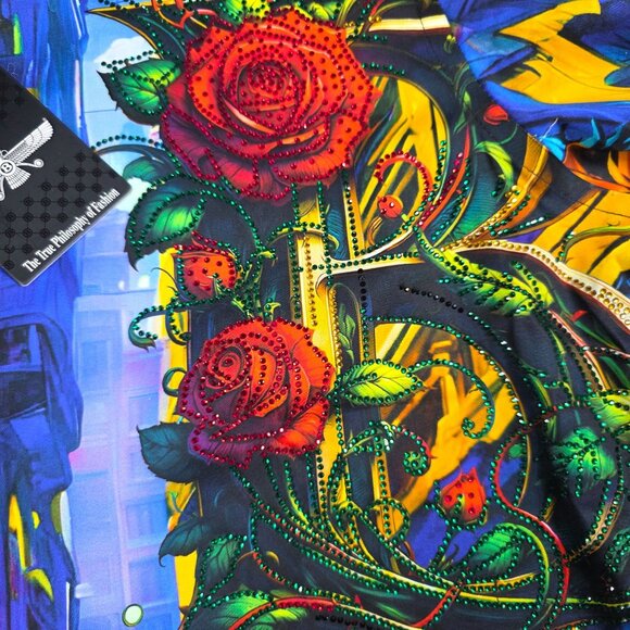 Barabas Mens Small Multicolor Vibrant Lion & Roses Graphic Button-Up Shirt - Picture 7 of 9